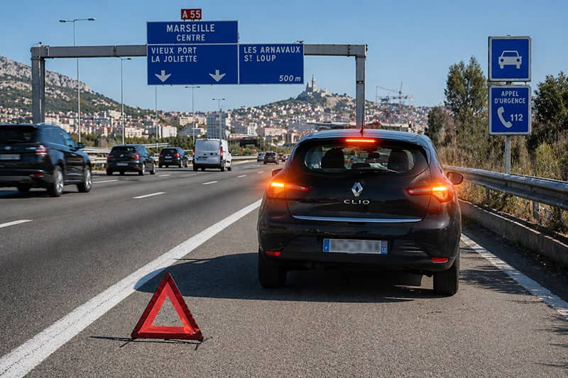 Voiture en panne sur autoroute à Marseille