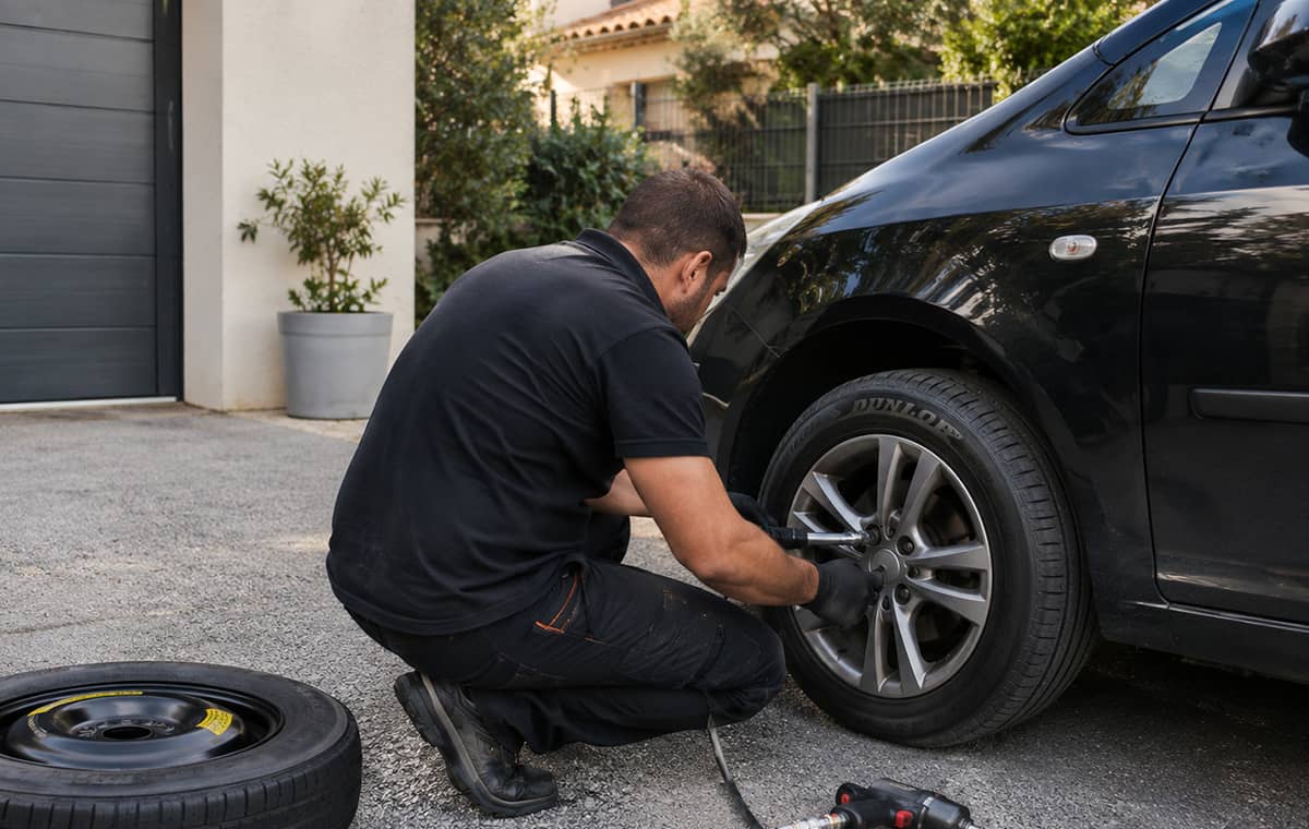 Contrôle des roues et des pneus d’une voiture qui vibre à vitesse stabilisée